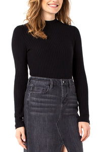 LIVERPOOL MOCK NECK LONG SLEEVE KNIT TOP - BLACK