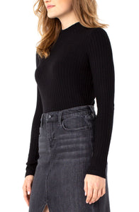 LIVERPOOL MOCK NECK LONG SLEEVE KNIT TOP - BLACK