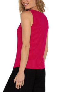 LIVERPOOL SLEEVELESS BOAT NECK RIB KNIT TOP - STAR RUBY