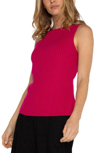 LIVERPOOL SLEEVELESS BOAT NECK RIB KNIT TOP - STAR RUBY