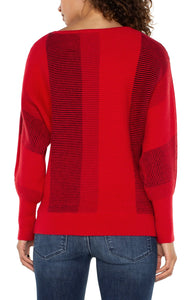 LIVERPOOL BOAT NECK DOLMAN SWEATER - TANGO RED MULTI