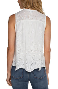 LIVERPOOL SLEEVELESS WOVEN EYELET TOP - WHITE