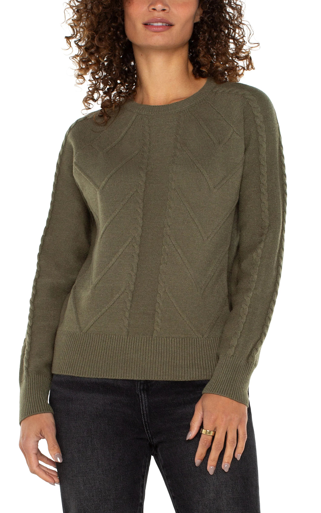 LIVERPOOL LONG SLEEVE CREW NECK RAGLAN SWEATER - SPANISH OLIVE