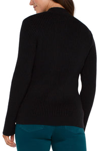 LIVERPOOL MOCK NECK CABLE SWEATER - BLACK