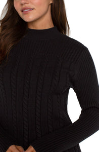 LIVERPOOL MOCK NECK CABLE SWEATER - BLACK