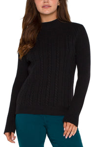 LIVERPOOL MOCK NECK CABLE SWEATER - BLACK