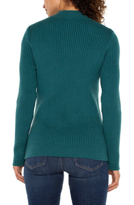 LIVERPOOL MOCK NECK CABLE SWEATER - MALACHITE