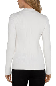 LIVERPOOL MOCK NECK CABLE SWEATER - PORCELAIN