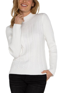 LIVERPOOL MOCK NECK CABLE SWEATER - PORCELAIN