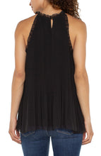 Load image into Gallery viewer, LIVERPOOL PLEATED HALTER TOP WITH RUFFLES - BLACK
