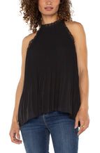 Load image into Gallery viewer, LIVERPOOL PLEATED HALTER TOP WITH RUFFLES - BLACK
