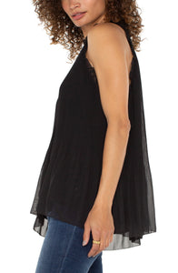 LIVERPOOL PLEATED HALTER TOP WITH RUFFLES - BLACK