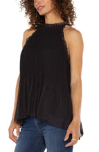 Load image into Gallery viewer, LIVERPOOL PLEATED HALTER TOP WITH RUFFLES - BLACK
