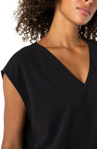 LIVERPOOL DOLMAN SLEEVE V-NECK TOP - BLACK