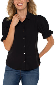 LIVERPOOL SNAP FRONT KNIT SHIRT - BLACK