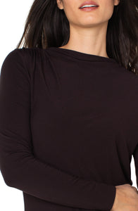 LIVERPOOL LONG SLEEVE MOCK NECK KNIT TOP W/ SHIRRING - JAVA