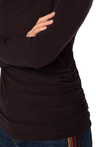 LIVERPOOL LONG SLEEVE MOCK NECK KNIT TOP W/ SHIRRING - JAVA