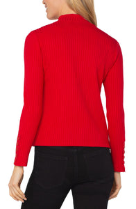 LIVERPOOL LONG SLEEVE MOCK NECK KNIT TOP W/ BUTTON DETAIL - TANGO RED