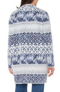 LIVERPOOL OPEN FRONT COATIGAN SWEATER - NAVY SHIBORI MIXED TEXTURE