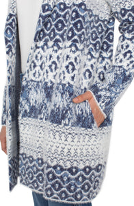 LIVERPOOL OPEN FRONT COATIGAN SWEATER - NAVY SHIBORI MIXED TEXTURE