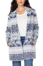 Load image into Gallery viewer, LIVERPOOL OPEN FRONT COATIGAN SWEATER - NAVY SHIBORI MIXED TEXTURE
