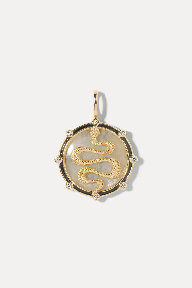 MIRANDA FRYE MOONSTONE SNAKE CHARM - GOLD