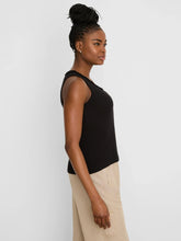 Load image into Gallery viewer, NZT BY NIC+ZOE RUFFLE NECK COTTON SLUB LAYER TANK - BLACK ONYX
