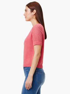 NIC+ZOE PLACED CROCHET SWEATER TEE - CORAL