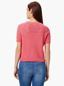 NIC+ZOE PLACED CROCHET SWEATER TEE - CORAL