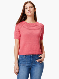 NIC+ZOE PLACED CROCHET SWEATER TEE - CORAL