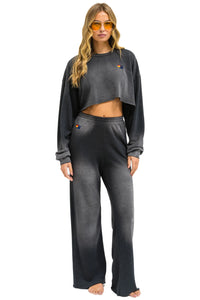 AVIATOR NATION ESSENTIAL WIDE LEG POCKET SWEATPANTS - FADED SMOKE