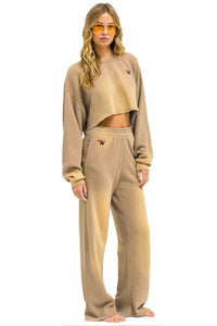 AVIATOR NATION ESSENTIAL WIDE LEG POCKET SWEATPANTS - FADED TAN
