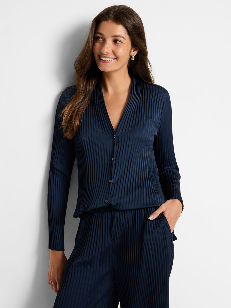 NIC+ZOE CRINKLE CREPE SHIRT - DARK INDIGO