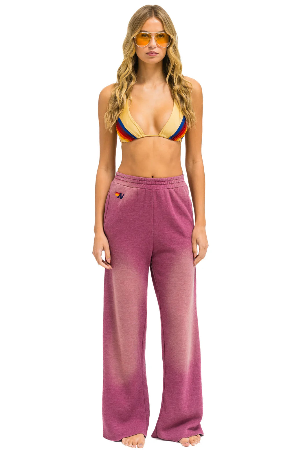 AVIATOR NATION ESSENTIAL WIDE LEG POCKET SWEATPANTS - FADED BERRY