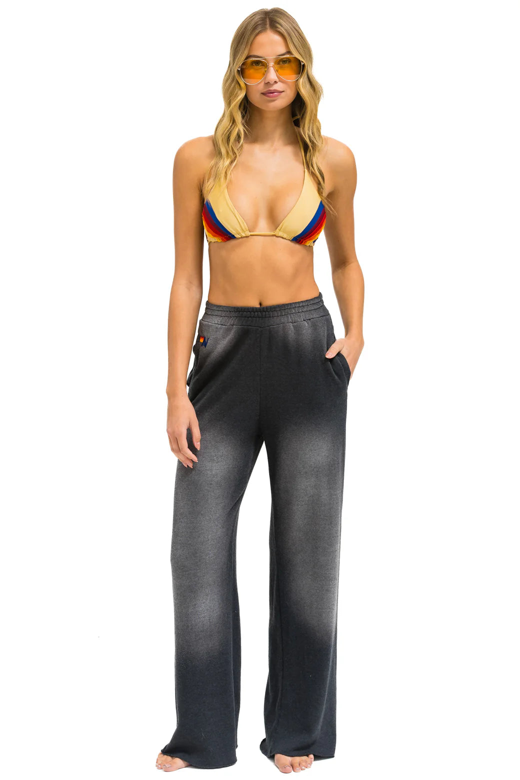 AVIATOR NATION ESSENTIAL WIDE LEG POCKET SWEATPANTS - FADED SMOKE
