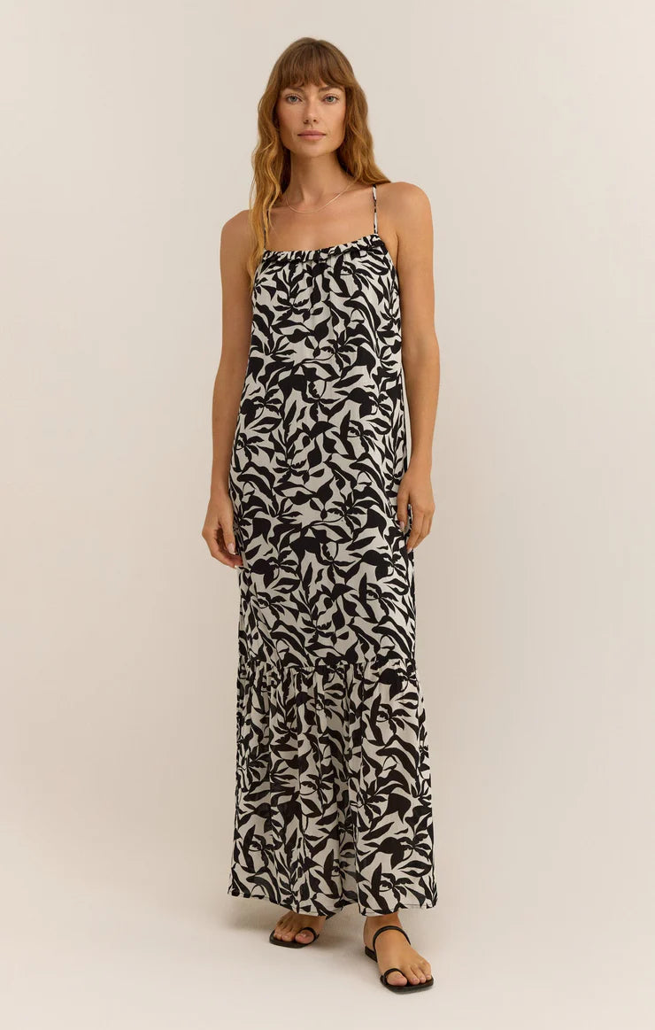 Z SUPPLY COCKTAIL HOUR LEAF MAXI DRESS - BLACK