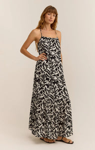 Z SUPPLY COCKTAIL HOUR LEAF MAXI DRESS - BLACK