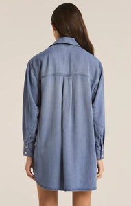 Z SUPPLY DOVER CHAMBRAY MINI DRESS - SUN BLEACHED INDIGO