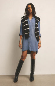 Z SUPPLY DOVER CHAMBRAY MINI DRESS - SUN BLEACHED INDIGO