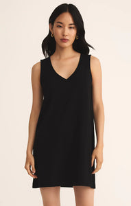 Z SUPPLY SLOANE V-NECK MINI DRESS - TRUE BLACK