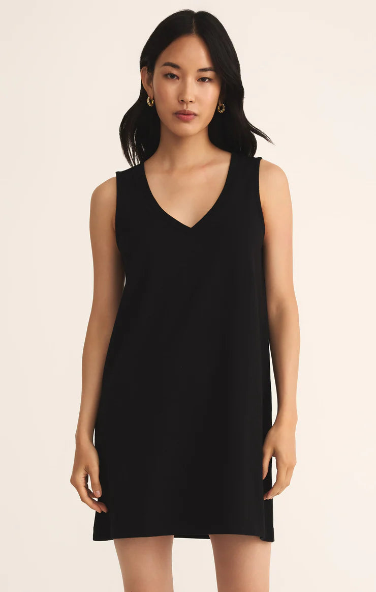 Z SUPPLY SLOANE V-NECK MINI DRESS - TRUE BLACK