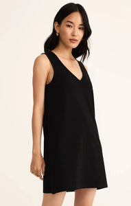 Z SUPPLY SLOANE V-NECK MINI DRESS - TRUE BLACK