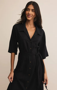 Z SUPPLY BRISE LINEN MIDI SHIRT DRESS - BLACK