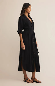Z SUPPLY BRISE LINEN MIDI SHIRT DRESS - BLACK