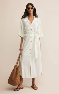 Z SUPPLY BRISE LINEN MIDI SHIRT DRESS - WHITE
