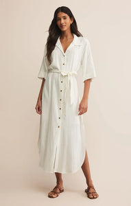 Z SUPPLY BRISE LINEN MIDI SHIRT DRESS - WHITE