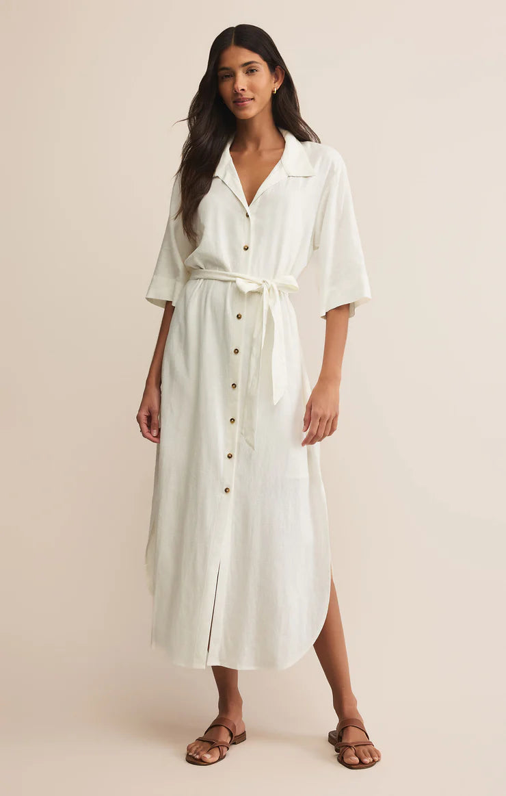 Z SUPPLY BRISE LINEN MIDI SHIRT DRESS - WHITE