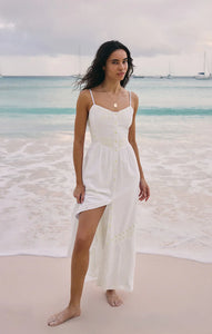 Z SUPPLY CITADELLE EMBROIDERED LINEN MAXI DRESS - WHITE
