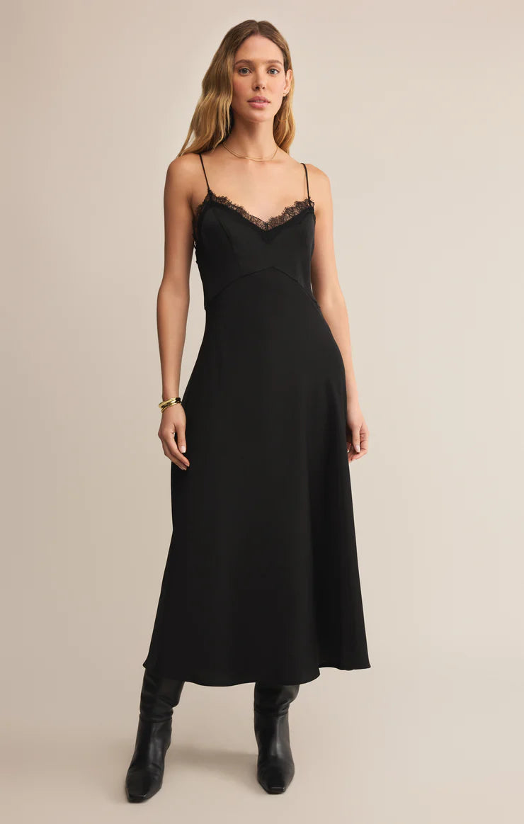 Z SUPPLY AFTER HOURS LUXE SATIN MIDI DRESS - BLACK