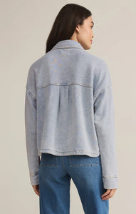 Z SUPPLY ALL DAY CROPPED KNIT DENIM JACKET - WASHED INDIGO